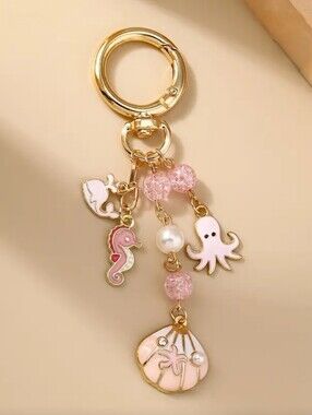 Pink Octopus Seashell Bag Charm Keychain